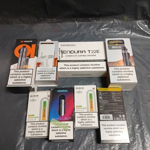 APPROXIMATELY 15 ASSORTED E-CIG PRODUCTS AND ACCESSORIES TO INCLUDE INNOKIN, VOOPOO, ASPIRE ETC