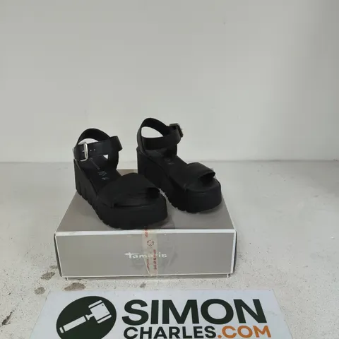 TAMARIS BLACK WEDGE SANDALS SIZE 4