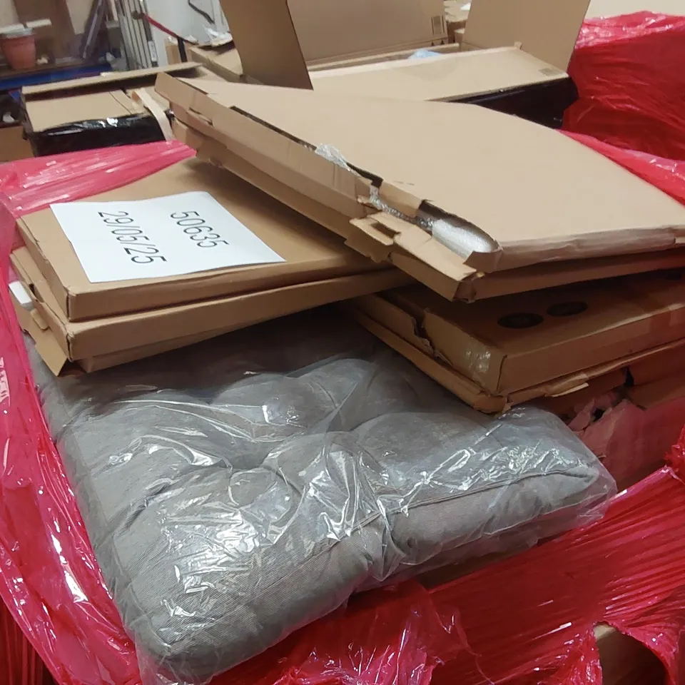 PALLET TO CONTAIN AN ASSORTMENT OF HOUSEHOLD ITEMS TO INCLUDE; CLOCKS, BOXED FURNITURE ETC