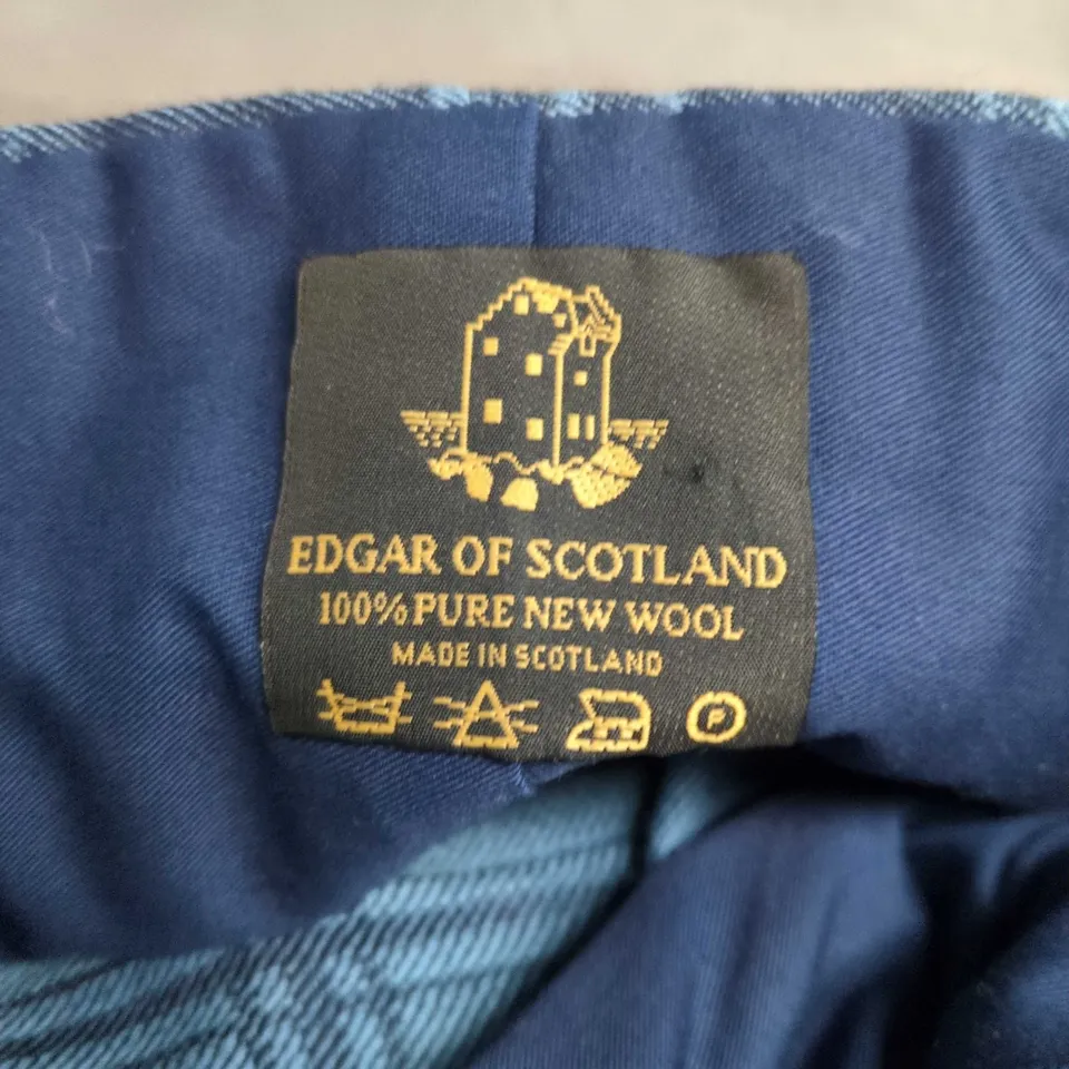 EDGAR OF SCOTLAND BLUE WOOL KILT – 100% PURE NEW WOOL, MADE IN SCOTLAND - SIZE UNSPECIFIED 