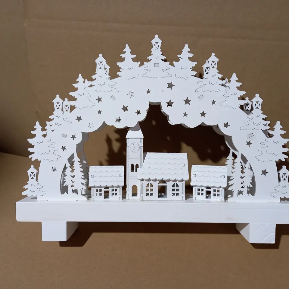 WHITE WOOD LIT CANDLE BRIDGE SCENE  RRP £24.99