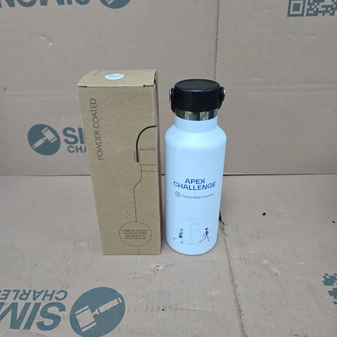 APEX CHALLENGE POWDER COATED WHITE 500ML STAINLESS STEEL BOTTLE BOXED