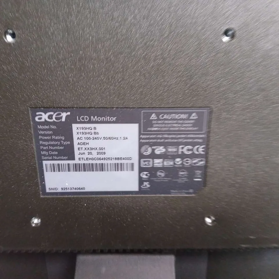 ACER LCD MONITOR X193HQ - COLLRCTION ONLY 