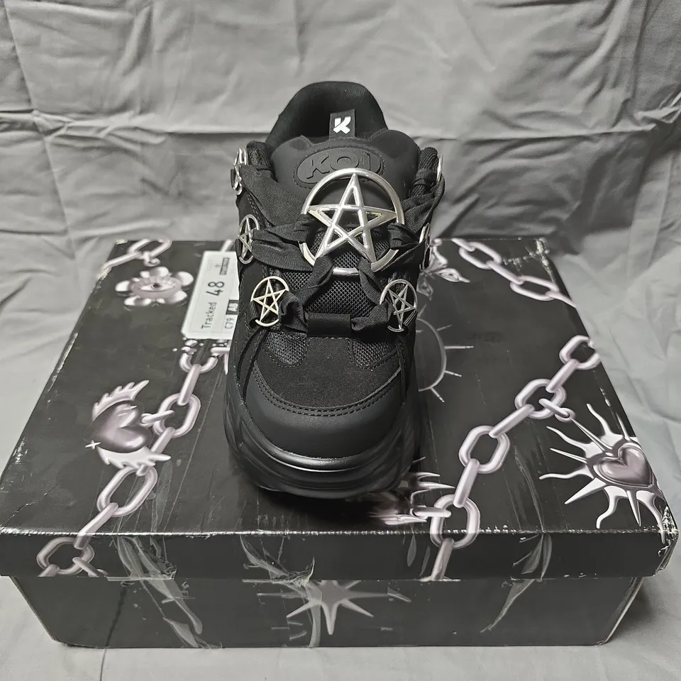 BOXED PAIR OF KOI NECROMANCER CHUNKY PLATFORM TRAINERS IN BLACK - 6