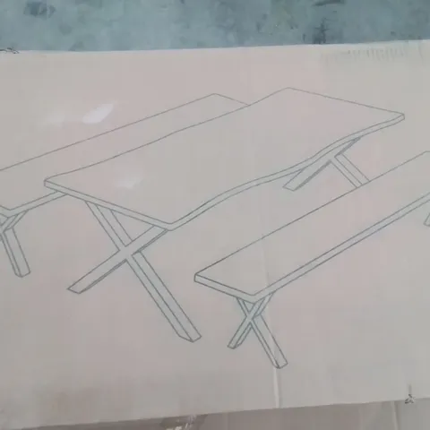 LARGE RUSTIC WOOD EFFECT BENCH SET (2 BOXES)