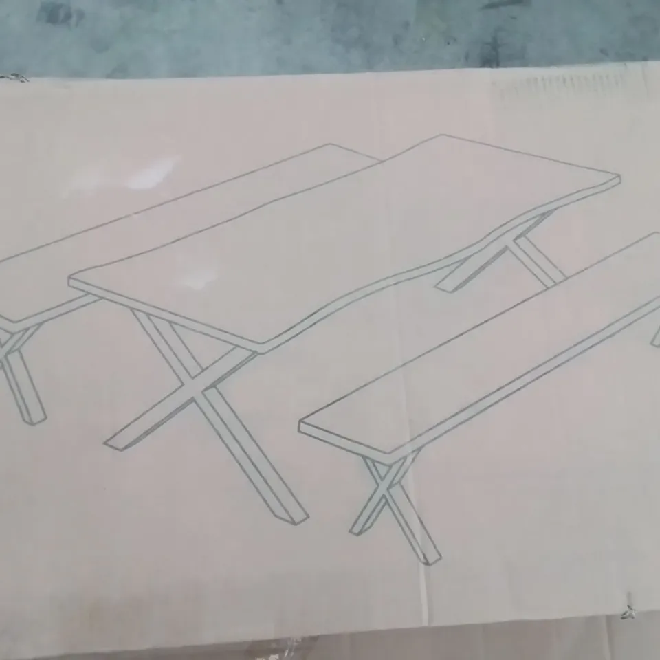 LARGE RUSTIC WOOD EFFECT BENCH SET (2 BOXES)