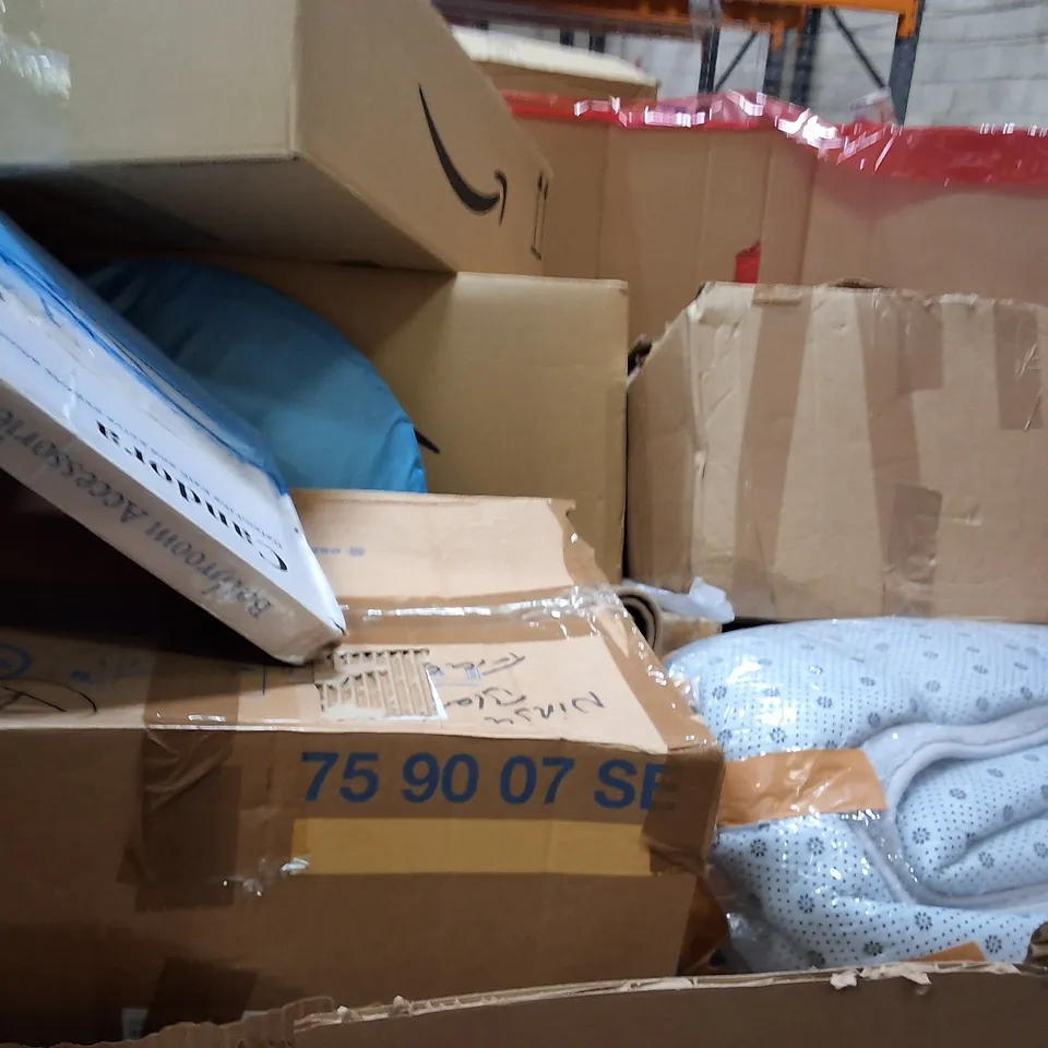 PALLET OF ASSORTED HOUSEHOLD GOODS AND PRODUCTS TO INCLUDE;POPUP TENT,AREA RUG,PILLOW