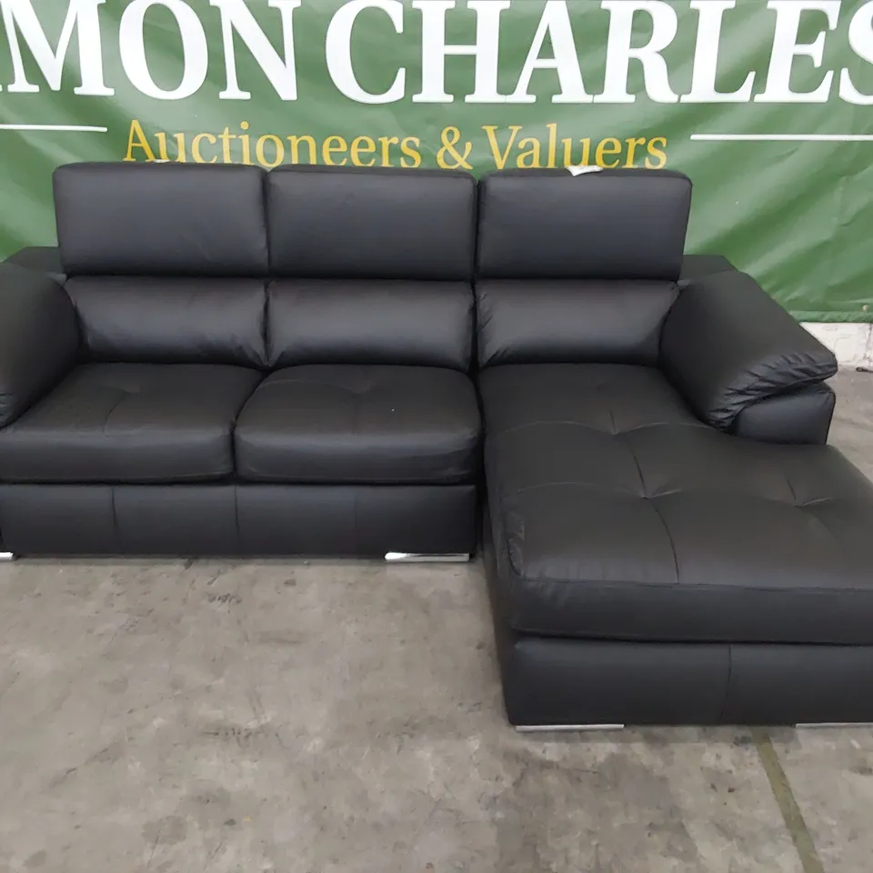 DESIGNER ITALIAN STYLE CHAISE SOFA WITH ADJUSTABLE HEADRESTS BLACK LEATHER 