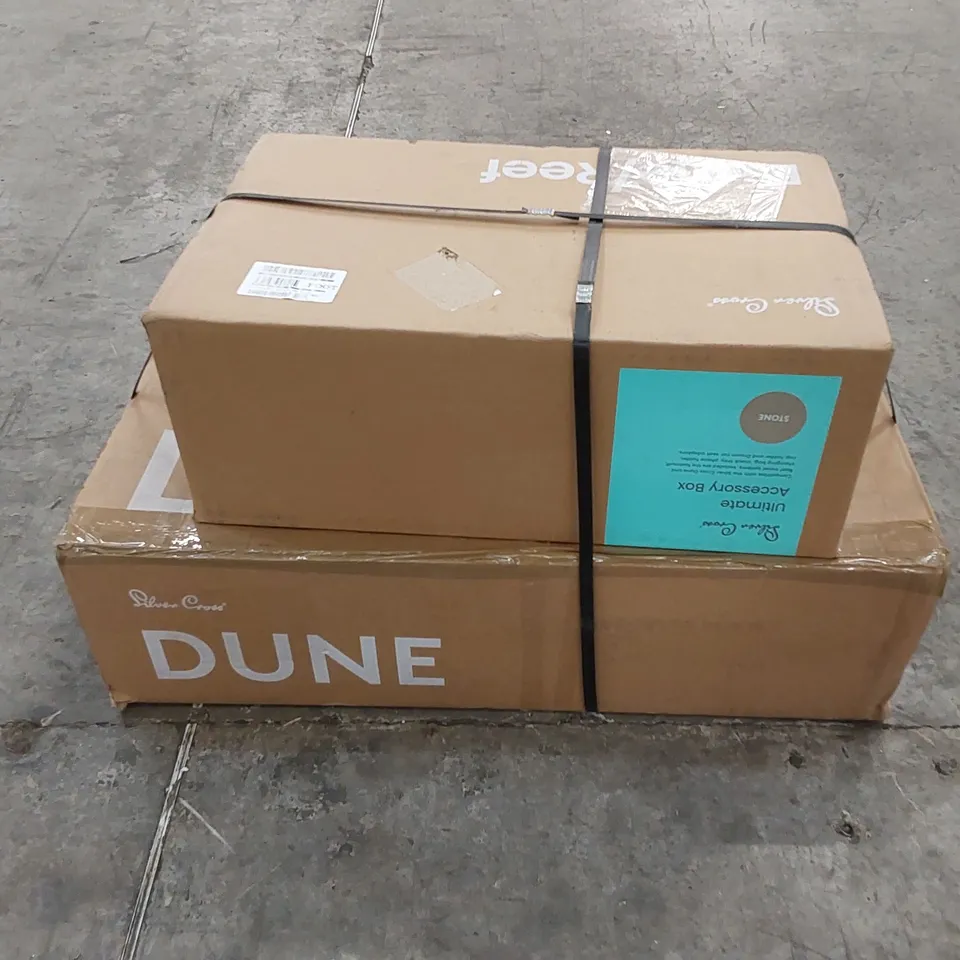 BOXED SILVER CROSS DUNE COMPACT FOLDING CARRYCOT  AND ACCESSORY PACK - STONE COLOUR