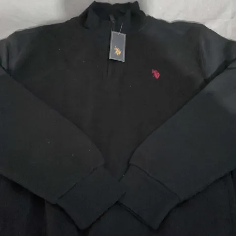 US POLO ASSN BLACK ZIP-NECK POLO SHIRT - SIZE S