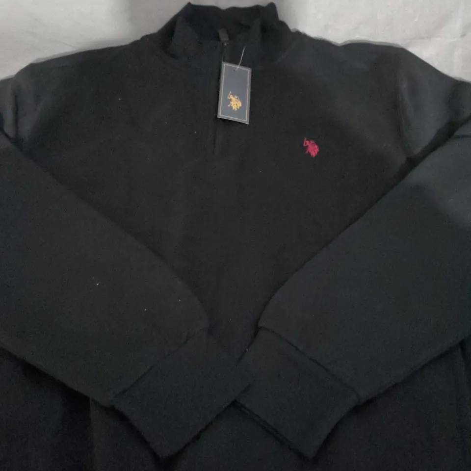 US POLO ASSN BLACK ZIP-NECK POLO SHIRT - SIZE S