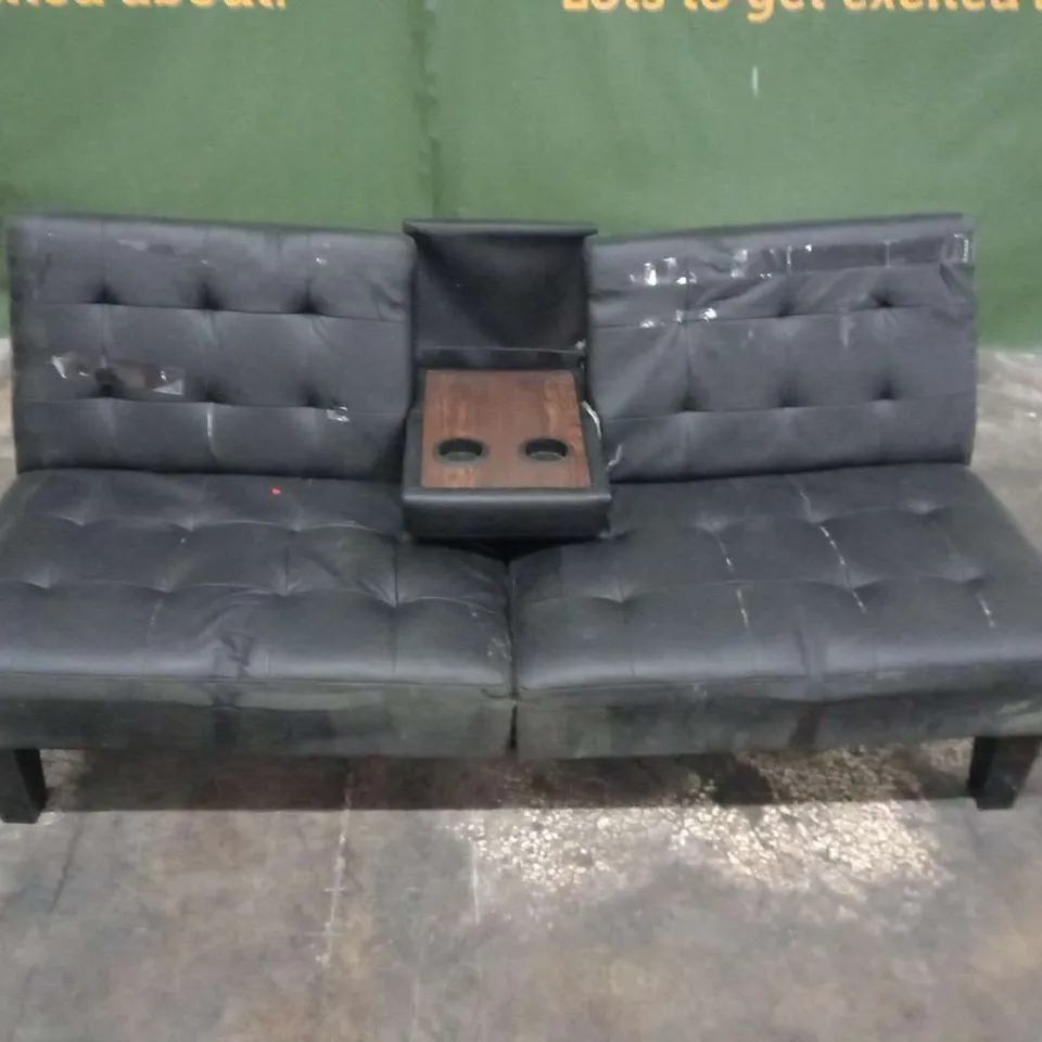 DESIGNER BLACK FAUX LEATHER CLICK CLACK SOFABED