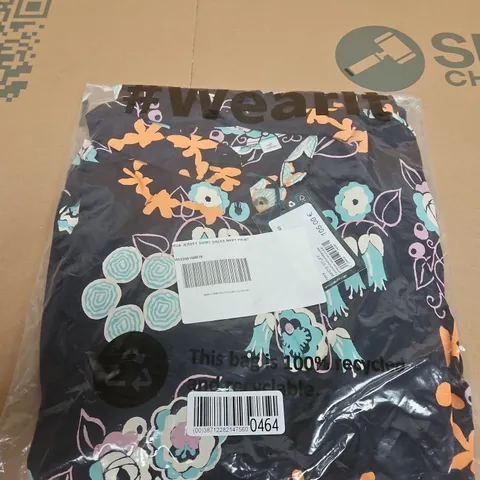 UK 12 WHITE STUFF RUA JERSEY SHIRT DRESS NAVY PRINT