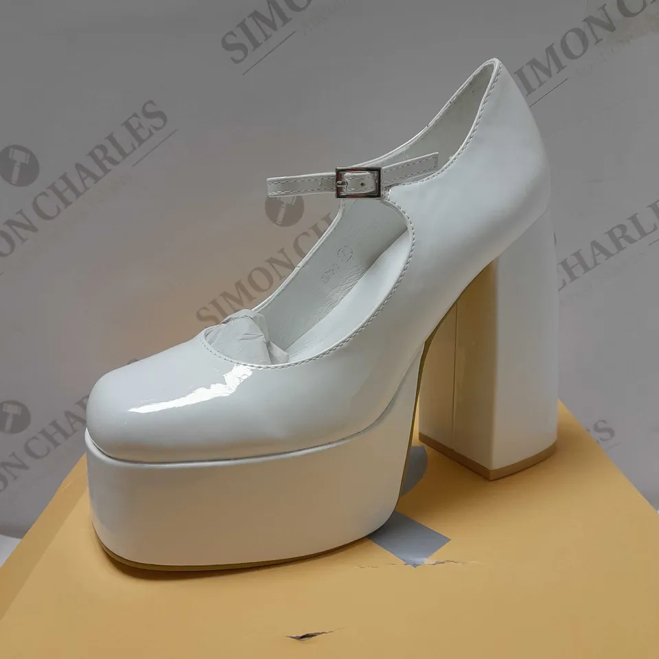 KOI SWEET ATTITUDE WHITE PATENT PLATFORM HEELS - SIZE 6