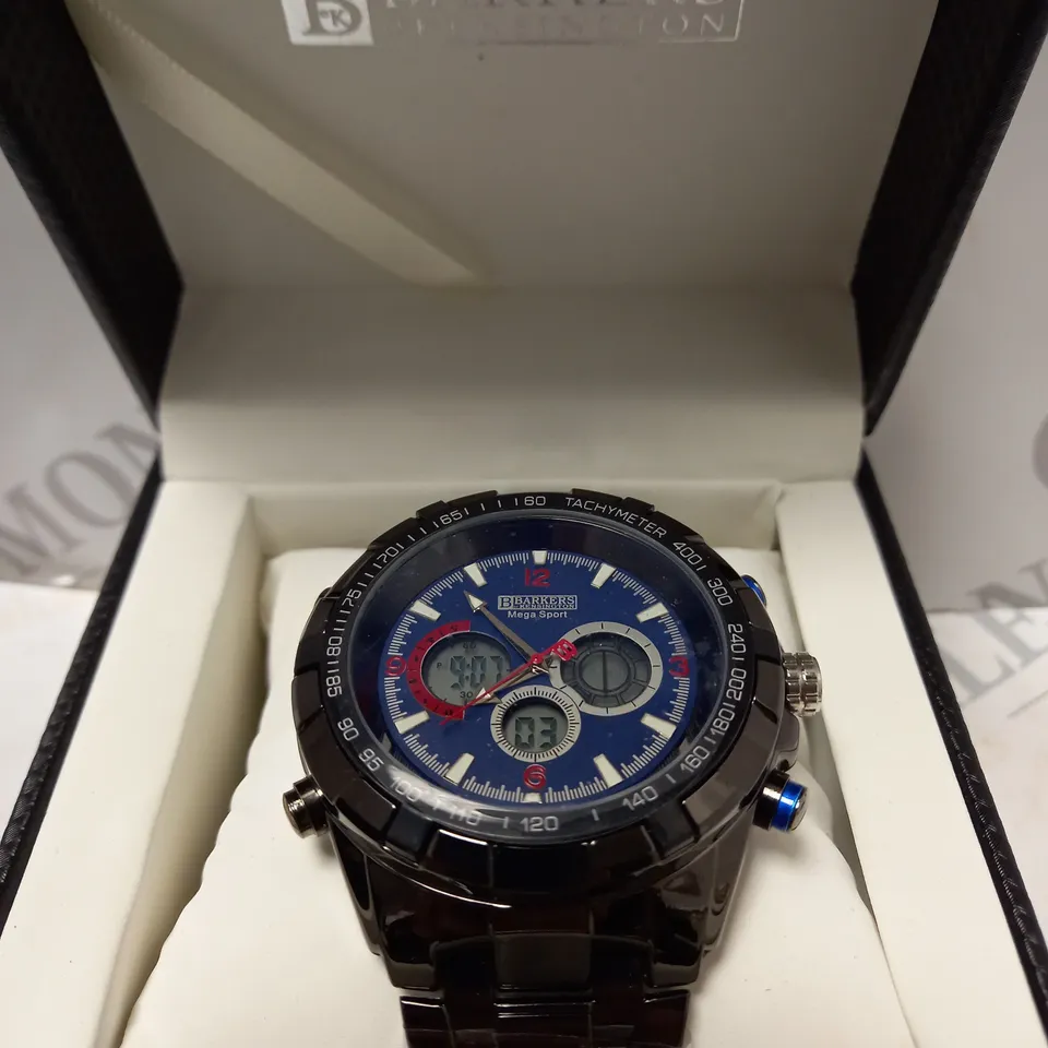 BOXED BARKERS OF KENSINGTON MEGA SPORT BLUE DIAL WATCH 