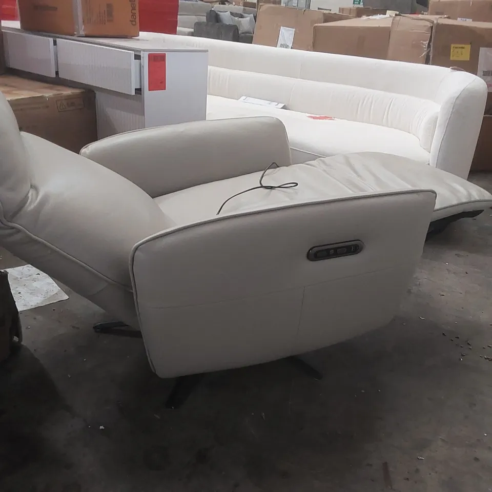 AIDEN NATURAL GREY LEATHER MASSAGE RECLINER ACCENT CHAIR