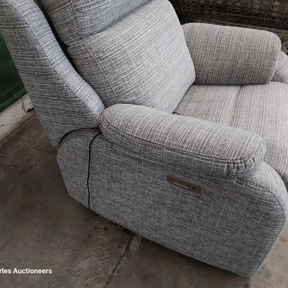 QUALITY BRITISH DESIGNER G PLAN KINGSBURY POWER RECLINING EASY CHAIR WAFFLE SMOKE FABRIC 