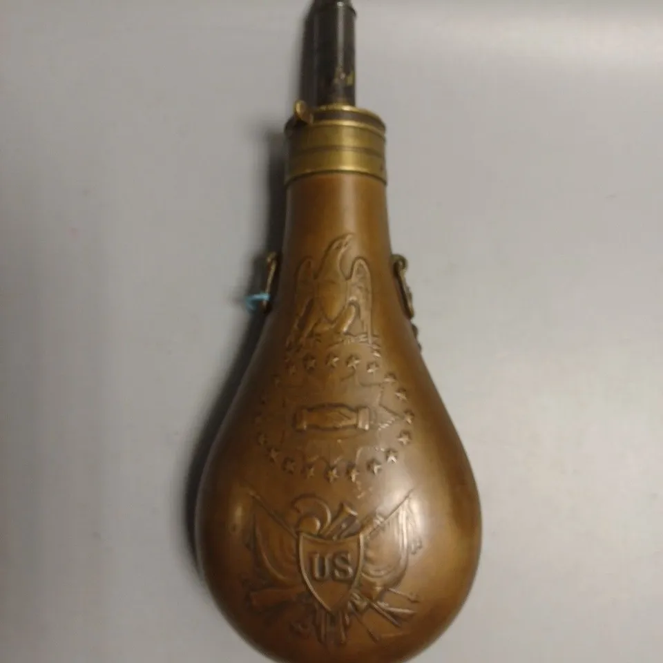 1847 BATTY PEACE BRASS POWDER FLASK