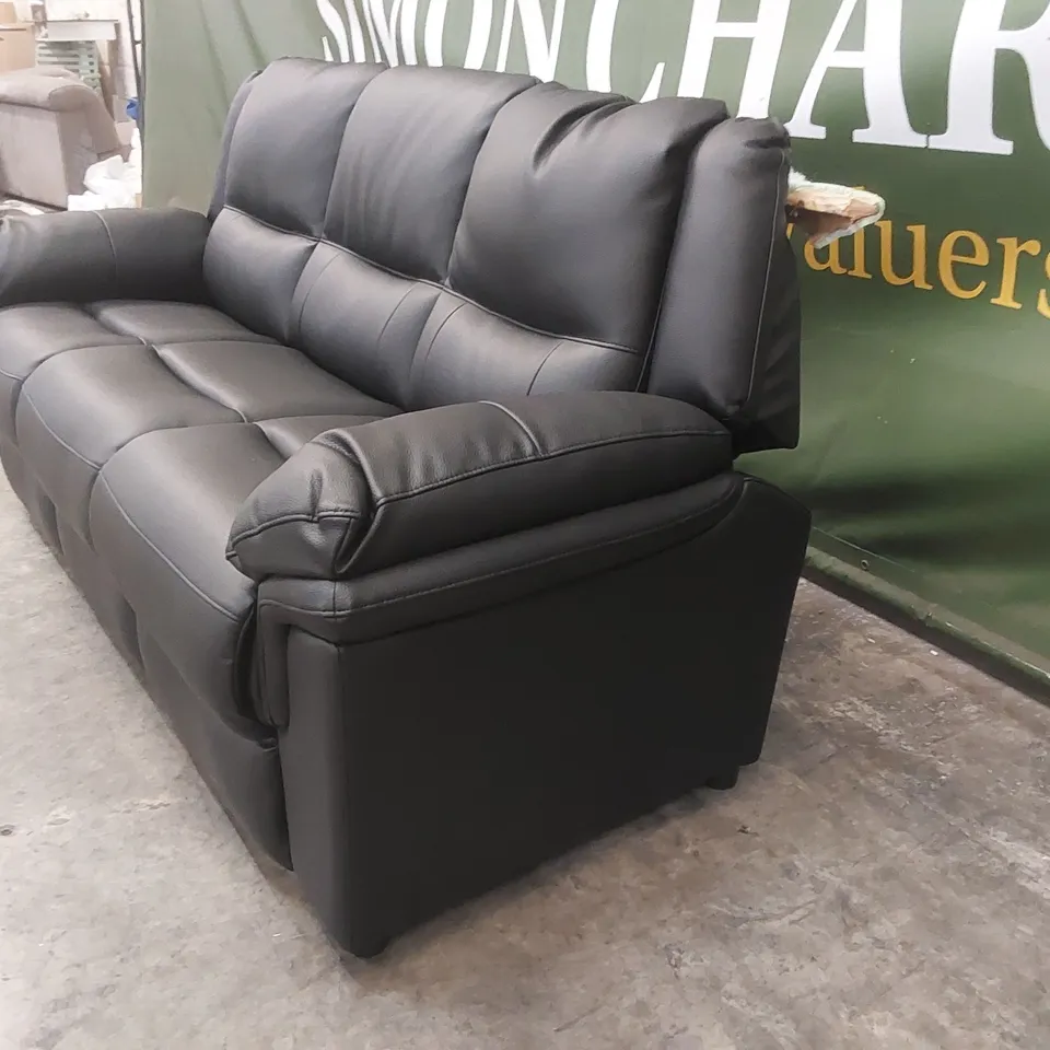 QUALITY DESIGNER ALBION STATIC 3 SEATER SOFA - BLACK FAUX LEATHER 
