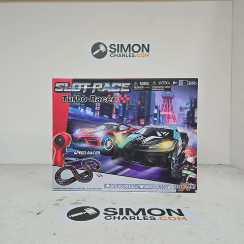 SLOT RACE TURBO RACER TOY CAR SET WITH TRACK – BOXED
