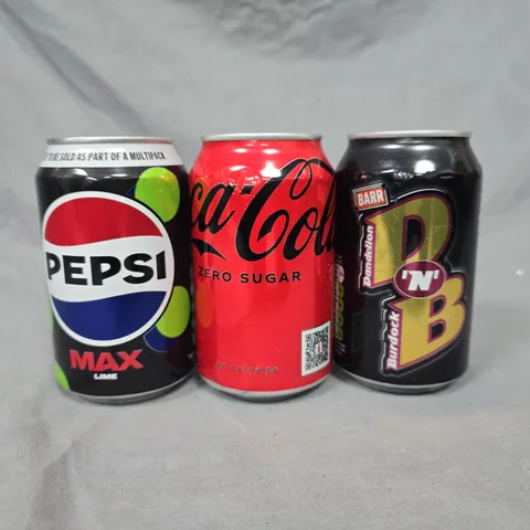 LOT OF 23 ASSORTED TINNED DRINKS TO INCLUDE PEPSI, COKE AND D&B