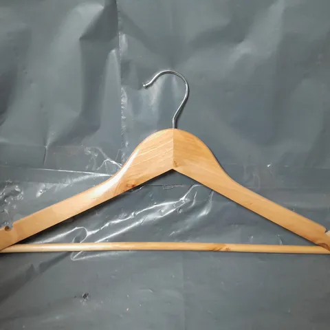 APPROXIMATELY 36 ASSORTED WOODEN COAT HANGERS