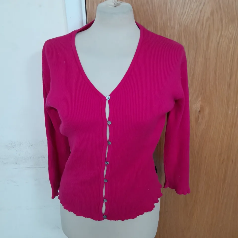 JASPER CONRAN RIBBED BUTTON UP CARDIGAN IN CERISE