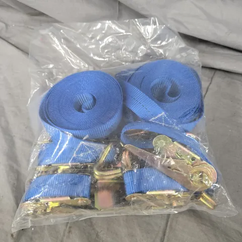 BLUE TIE-DOWN STRAPS WITH RATCHET BUCKLES 