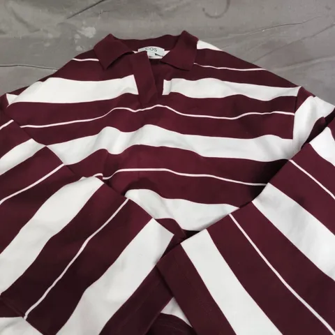 COS STRIPED RUGBY POLO SHIRT – BURGUNDY & WHITE - S