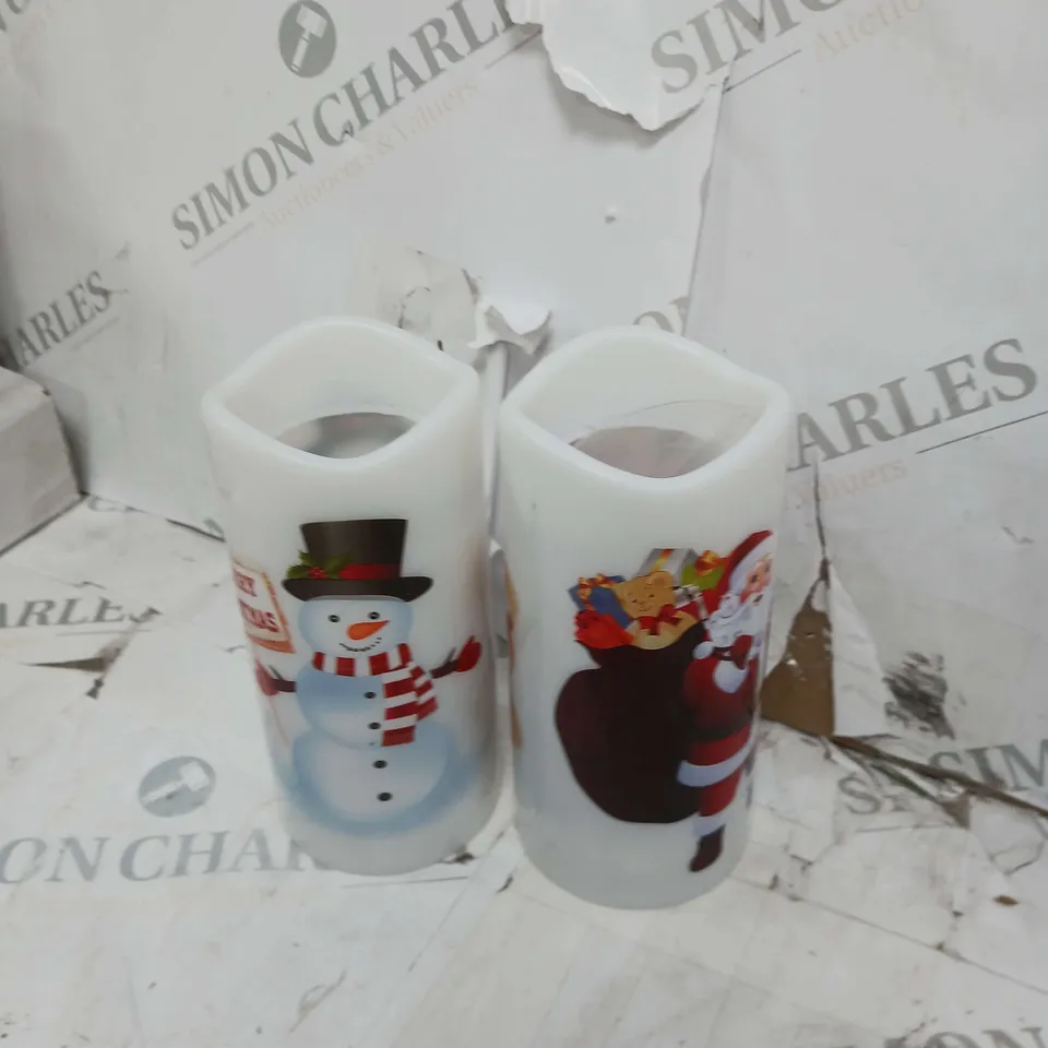 15CM SET 2 SANTA/SNOWMAN PROJECTOR CANDLE RRP £22