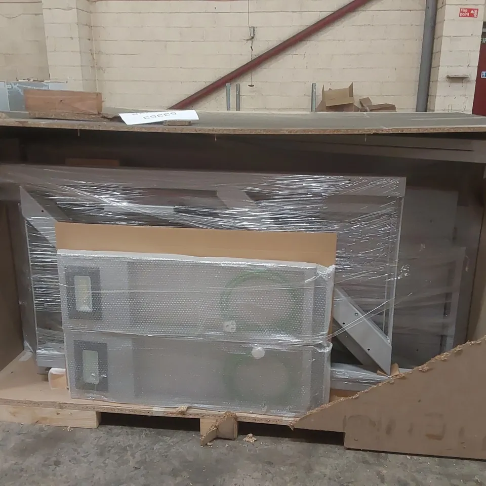 PALLET CONTAINING COMMERCIAL BOOKCASE UNIT PARTS