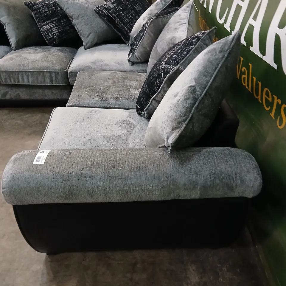 GREY L-SHAPED CORNER SOFA WITH CHAISE, VELVET FABRIC