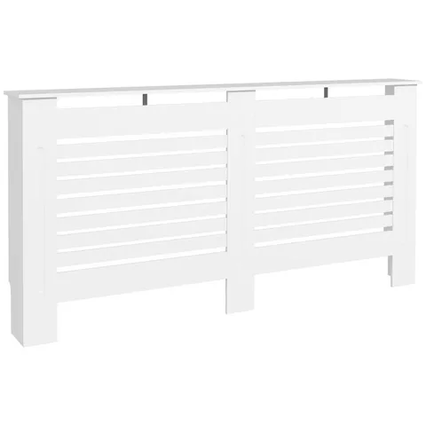 BOXED HOMCOM RADIATOR COVER, MODERN MDF WHITE PAINTED CABINET WITH HORIZONTAL SLATS FOR LIVING ROOM, BEDROOM, 152L X 19W X 81H cm (1 BOX)