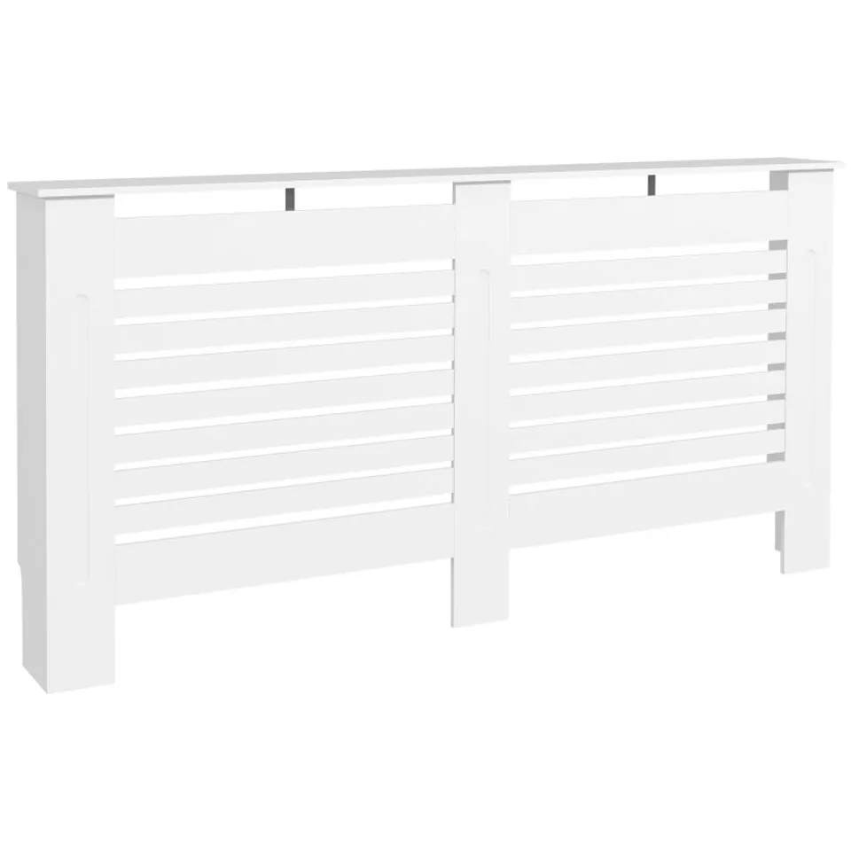 BOXED HOMCOM RADIATOR COVER, MODERN MDF WHITE PAINTED CABINET WITH HORIZONTAL SLATS FOR LIVING ROOM, BEDROOM, 152L X 19W X 81H cm (1 BOX)