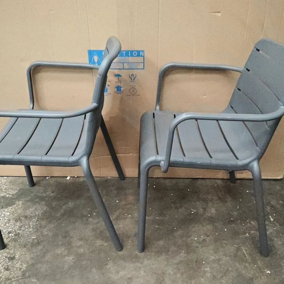 PAIR OF GREY PLASTIC OUTDOOR CHAIRS