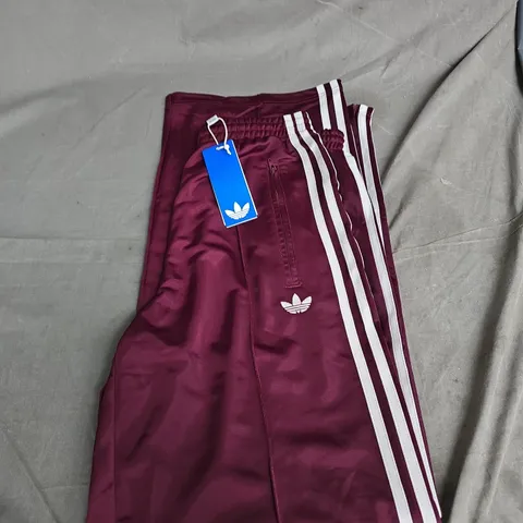 ADIDAS TRACK PANTS – MAROON WITH WHITE 3-STRIPES - SIZE SMALL