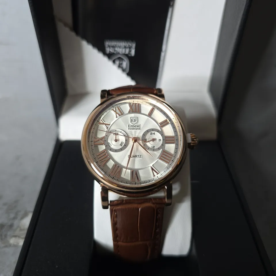 ERNEST FERDINAND WATCH – FUNCTIONING SUB DIALS – LEATHER STRAP –  GIFT BOX