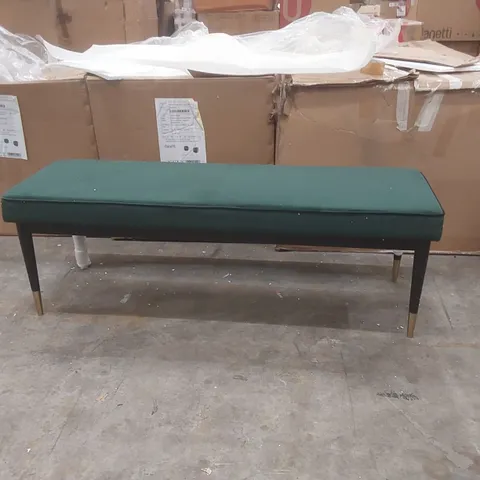 BOXED DANETTI CLOVER DARK GREEN PLUSH VELVET, BLACK WOOD WITH BRASS CAPS BENCH 