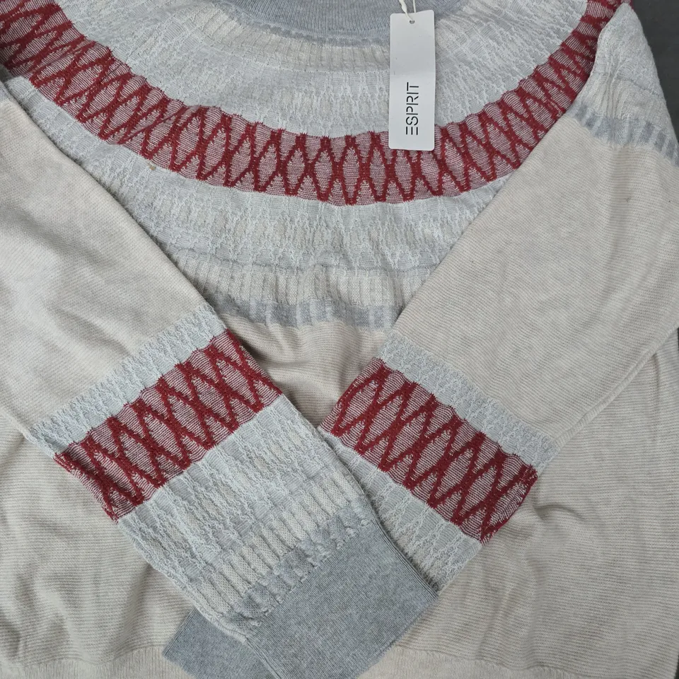 ESPRIT LONG SLEEVE JUMPER IN CREAM/RED/GREY SIZE LARGE