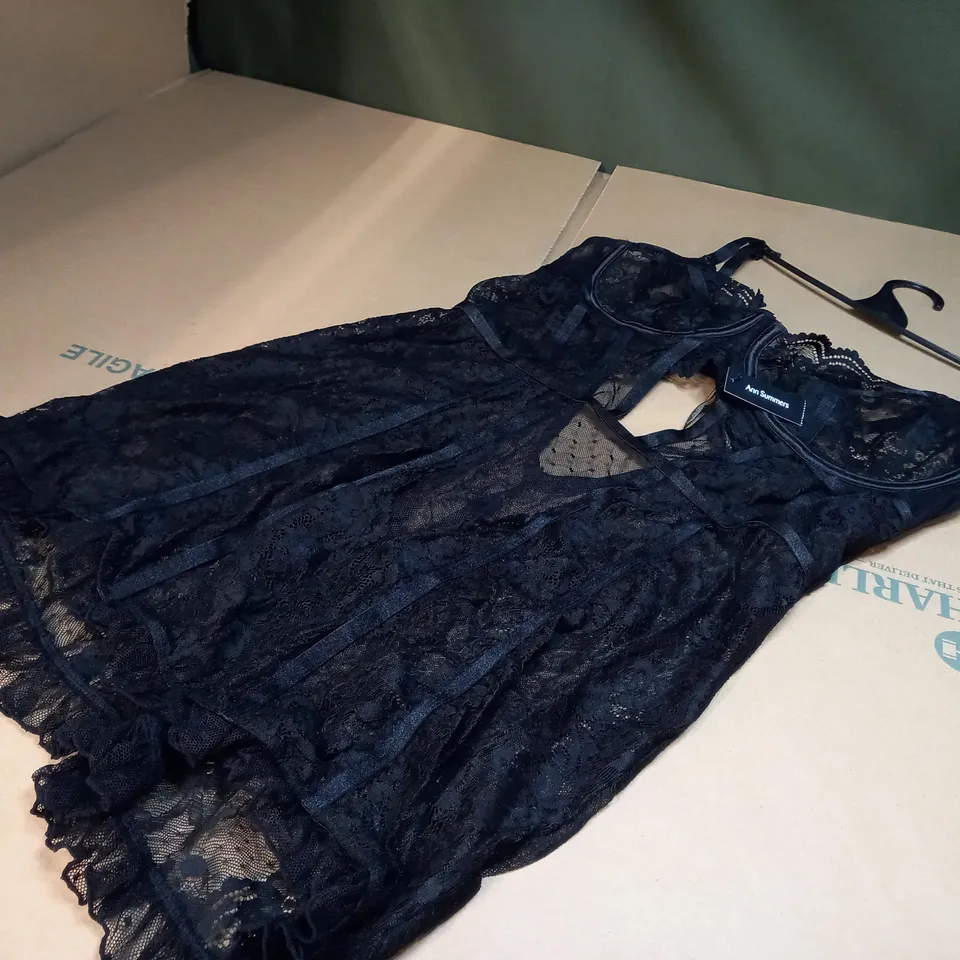 ANN SUMMERS BLACK LACE SWEETHEART BABYDOLL OUTFIT - SIZE 16/18
