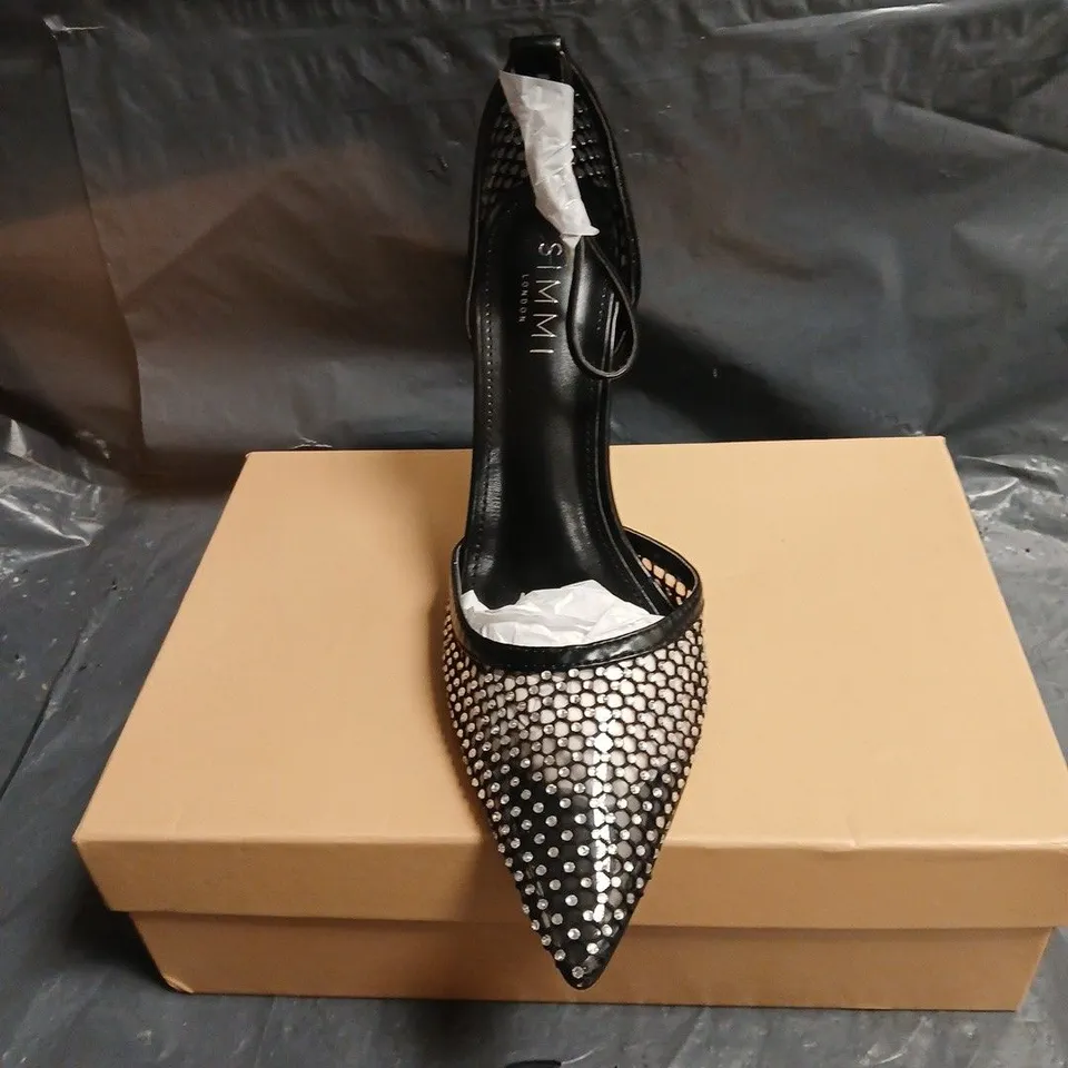 SIMMI LONDON BLACK RHINESTONE MESH SLINGBACK STILETTO HEELS – POINTED TOE UK 7