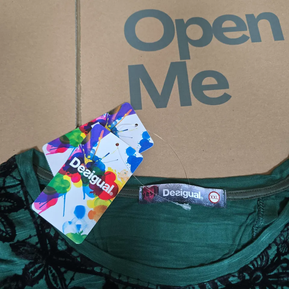 DESIGUAL TEAL FLORAL-TOP, WOMEN'S LONG-SLEEVE – UK (XXL) 