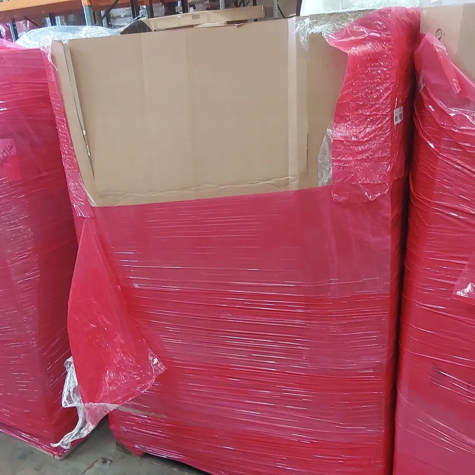 PALLET OF ASSORTED ITEMS INCLUDING: PILATES AUTOMATIC REBOUND BOARD, PIANO BENCH, BAMBOO DRAWER DIVIDERS, LARGE RUG, SEAT CUSHION ECT