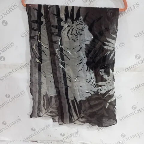 BIBI BIJOUX SCARF BLACK AND WHITE TIGER PRINT ONE SIZE