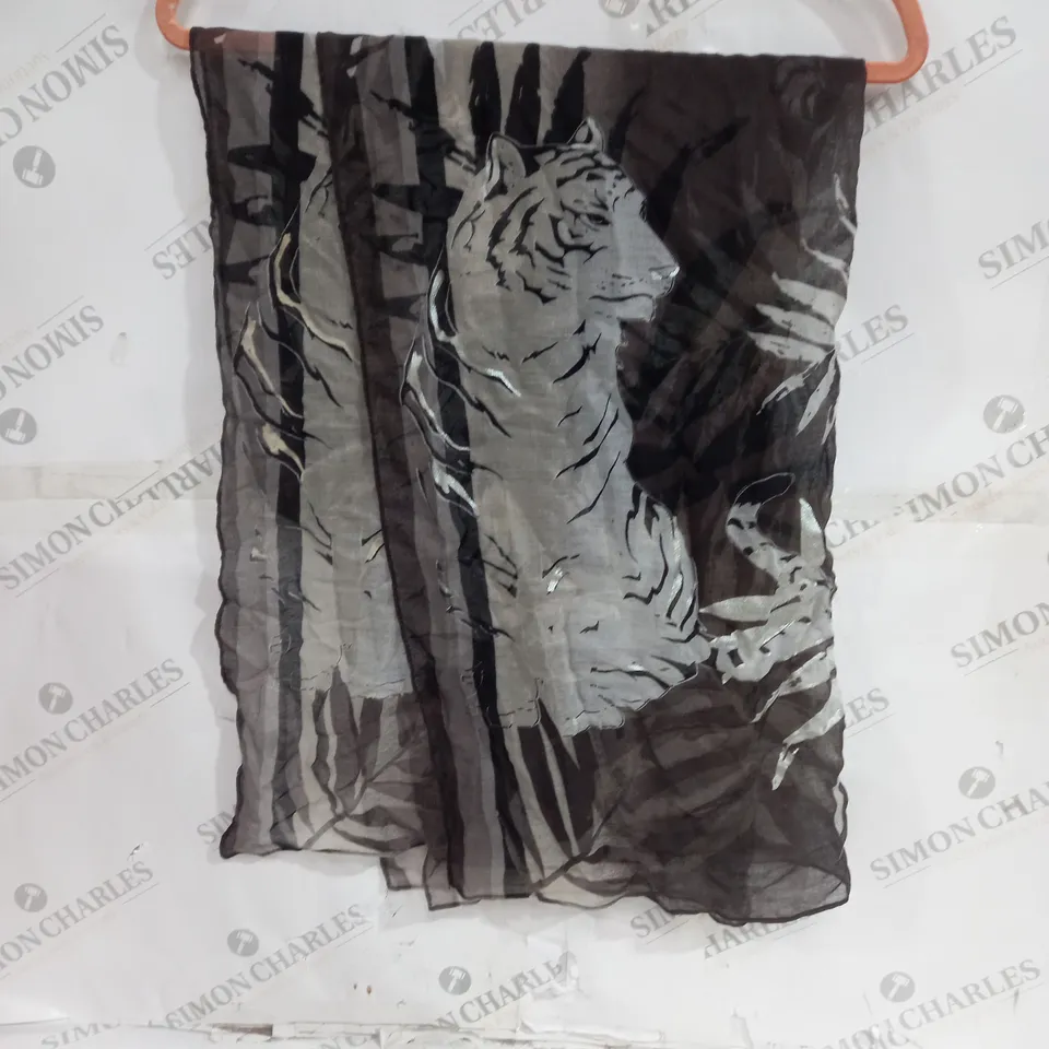 BIBI BIJOUX SCARF BLACK AND WHITE TIGER PRINT ONE SIZE