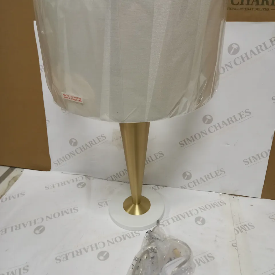 DAR LIGHTING GUNNAR TABLE LAMP - BRUSHED GOLD, WHITE CW SHADE
