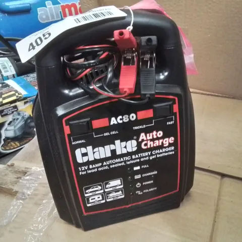 CLARKE AUTO CHARGE BATTERY CHARGER 12V 8A WITH LEADS AND CLIPS