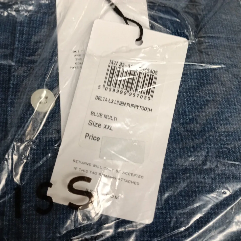 BAGGED REISS DELTA-LS LINEN PUPPYTOOTH SHIRT – BLUE MULTI, XXL