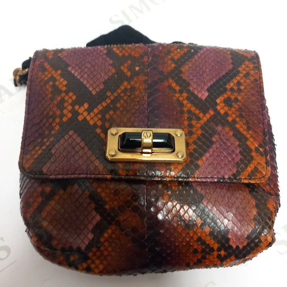 LANVIN PARIS BROWN/PURPLE PYTHON SKIN MINI CHAIN HAPPY BAG