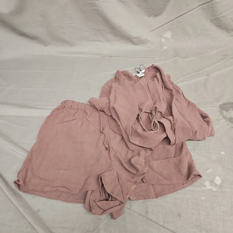 4TH & RECKLESS X LUANA BARRON LINEN FEEL TIE DETAIL CO-RD IN CHOCOLATE SIZE 8